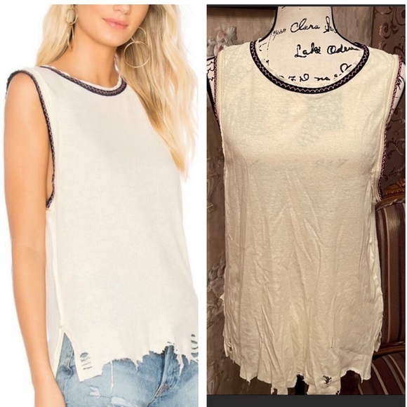 FREE PEOPLE RINGER MUSCLE EMBROIDERED TEE NWT - Picture 2 of 7